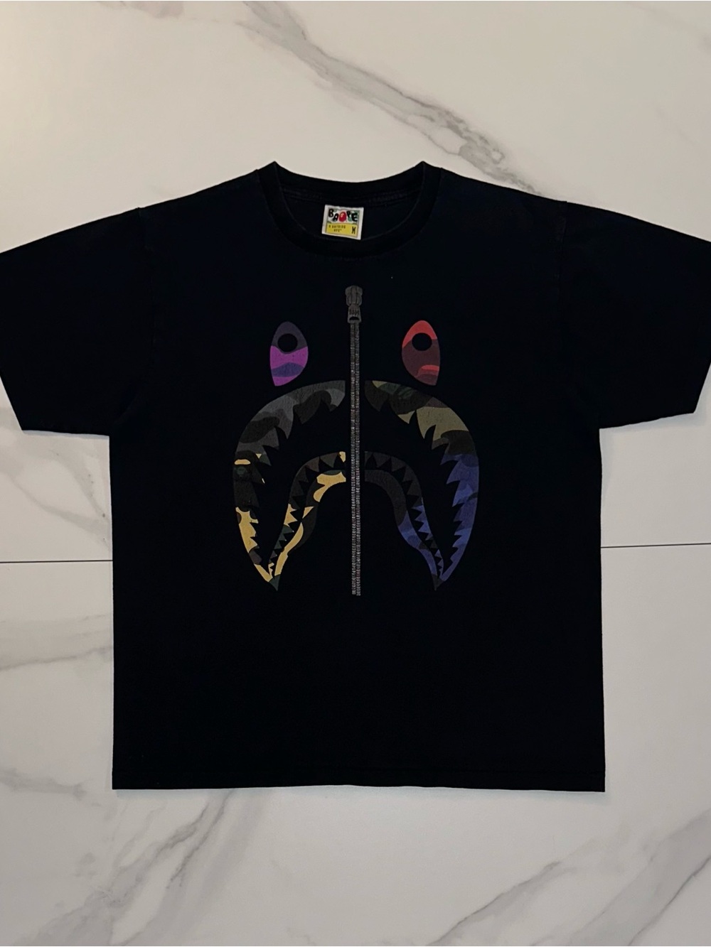2019 BAPE Mix Camo Shark Face Tee Black Size Medium